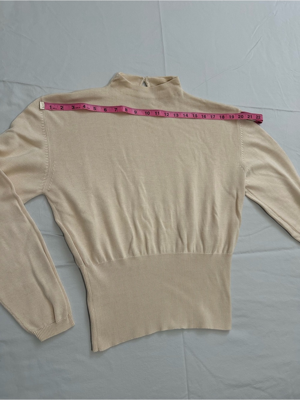 Vintage Silk Cream Mockneck Rib-Waist Sweater